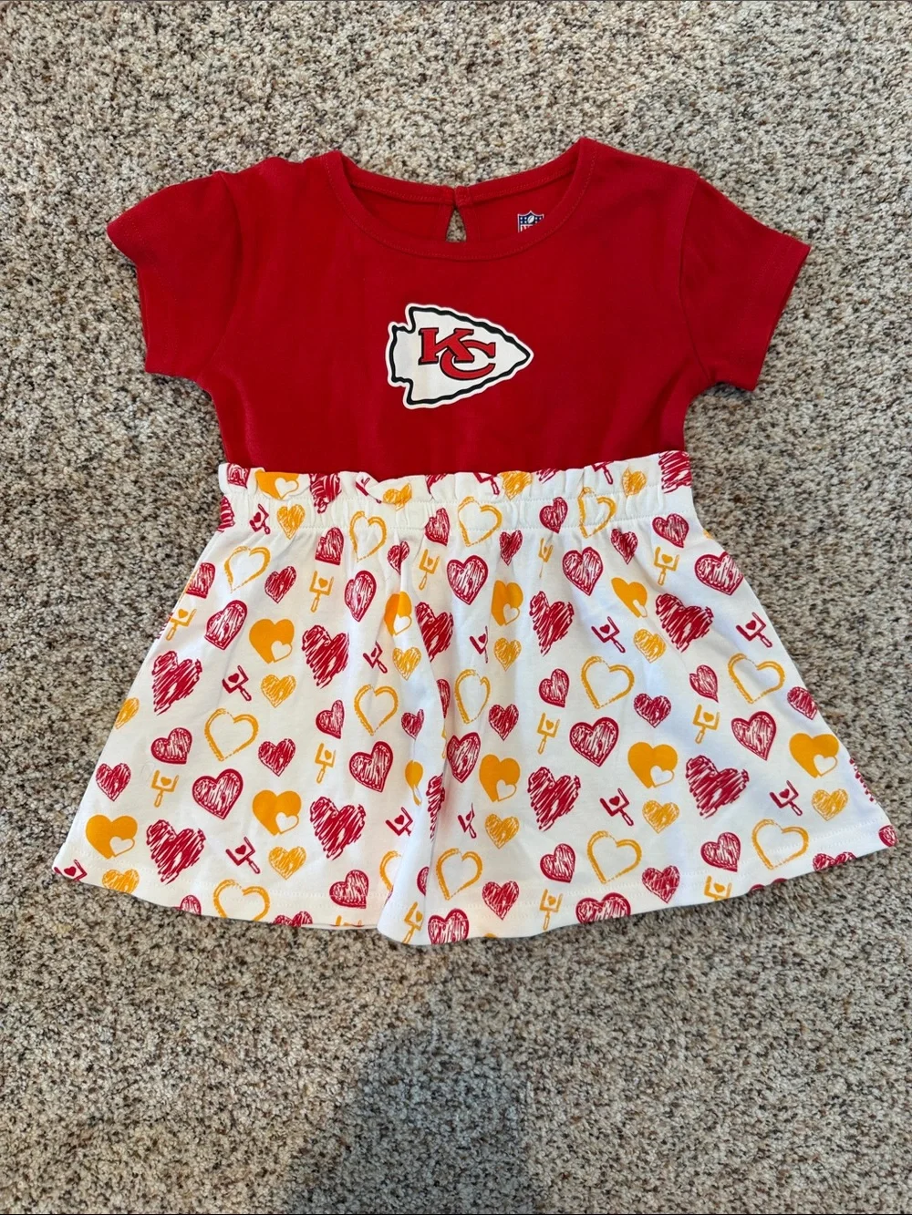 NFL Kansas City Chiefs Red and White Heart Print Girls Dress